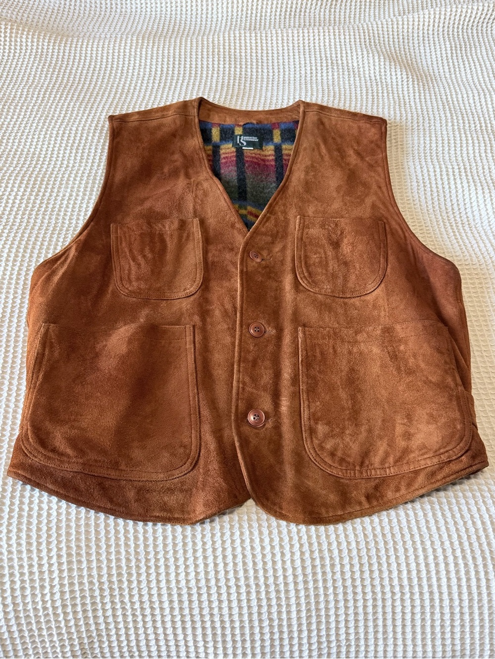 Vintage 90s Made in USA Hammacher Schlemmer Suede Wool Lined Vest - Large